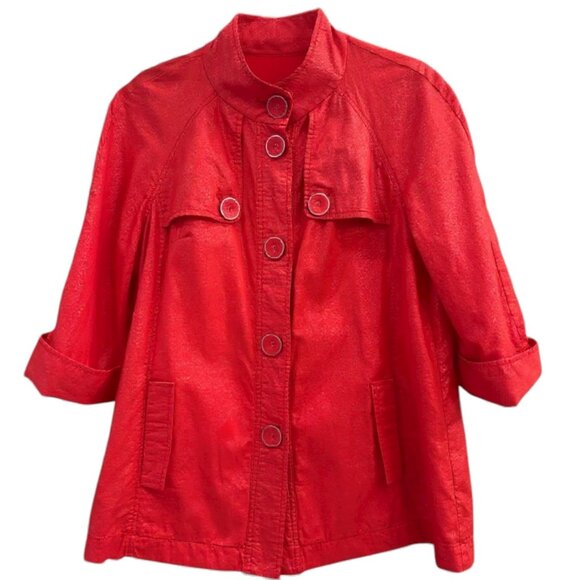 Tribal Red Cotton Button Front Jacket Mod Retro 3/4 Sleeve Size 6 - Picture 1 of 15